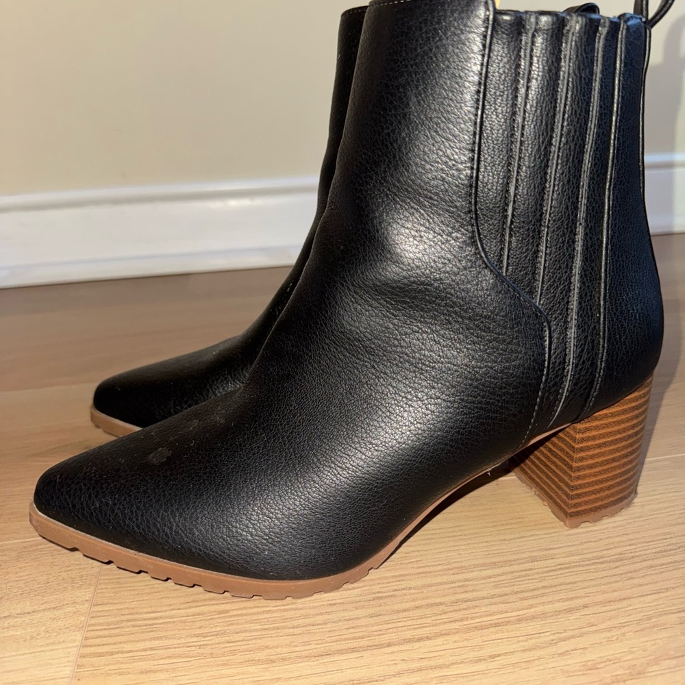 Maurices Black Ankle Boots with Brown Heel